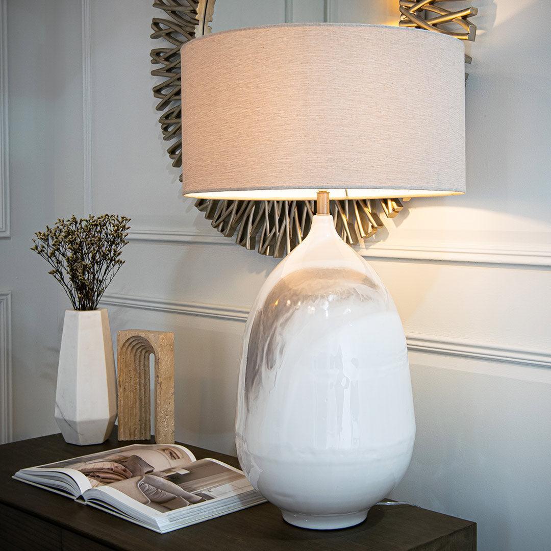 Aketa Feather Table Lamp in gloss cream — alternative angle