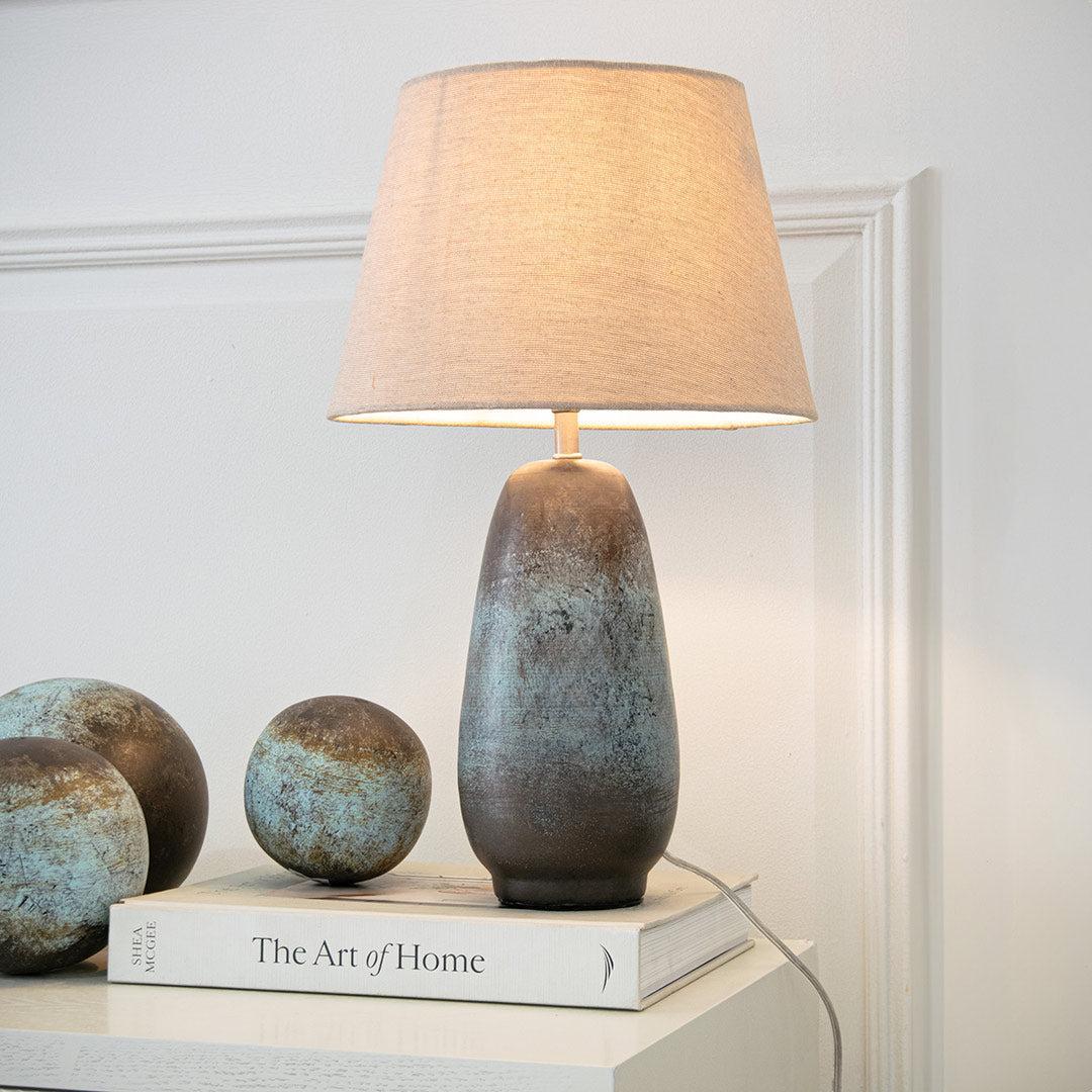 Aketa Little Table Lamp in brushed blue — front view