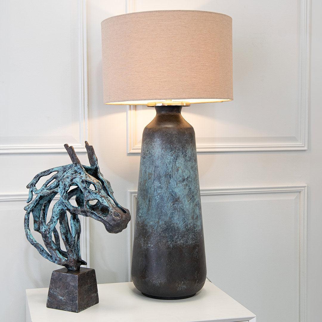Aketa Tall Table Lamp in brushed blue — front view