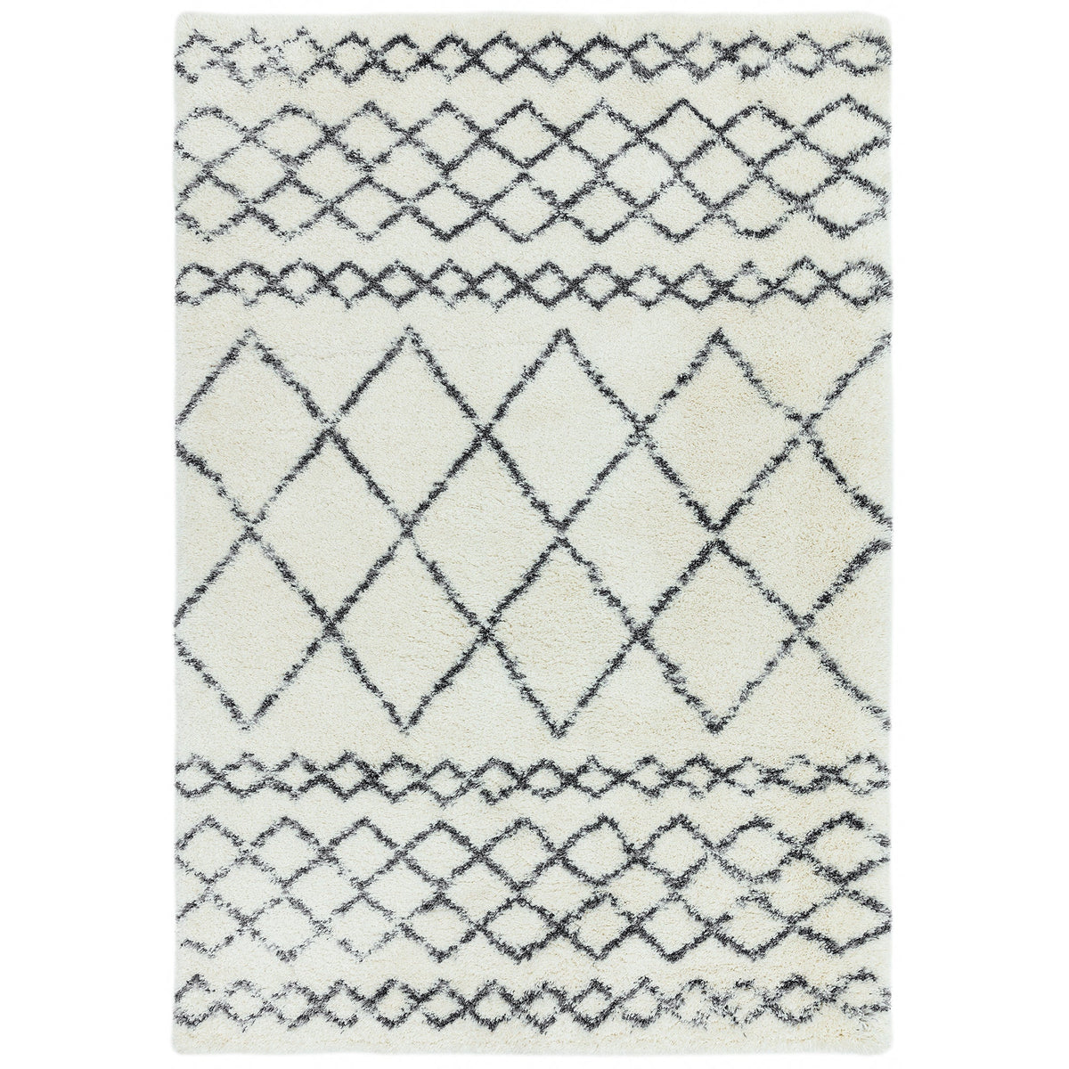 Alto Cream & Grey Moroccan shaggy rug shown on a white background