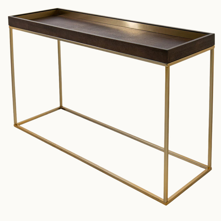 Alyn Console Table in champagne and chocolate — front view