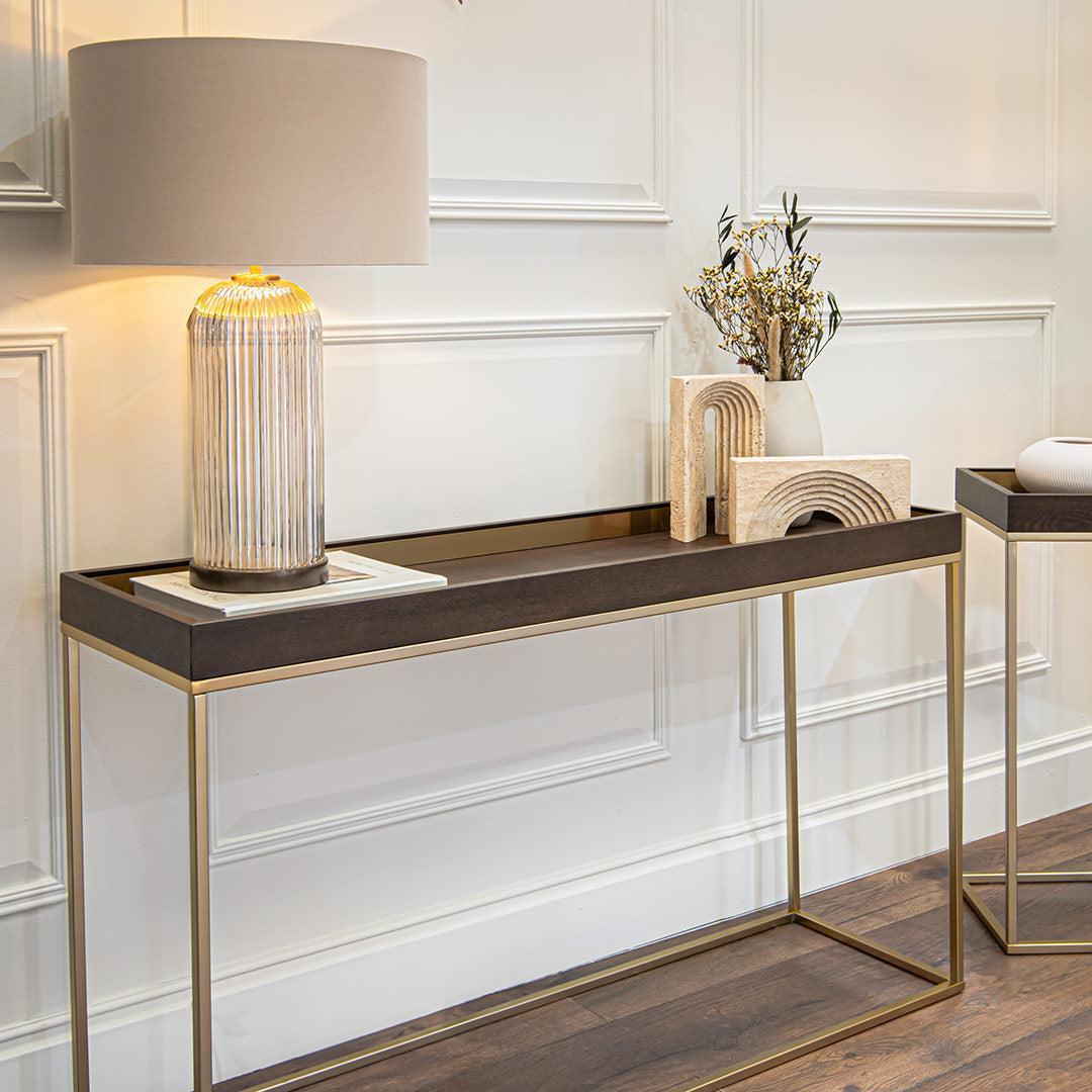 Alyn Console Table in champagne and chocolate — alternative angle