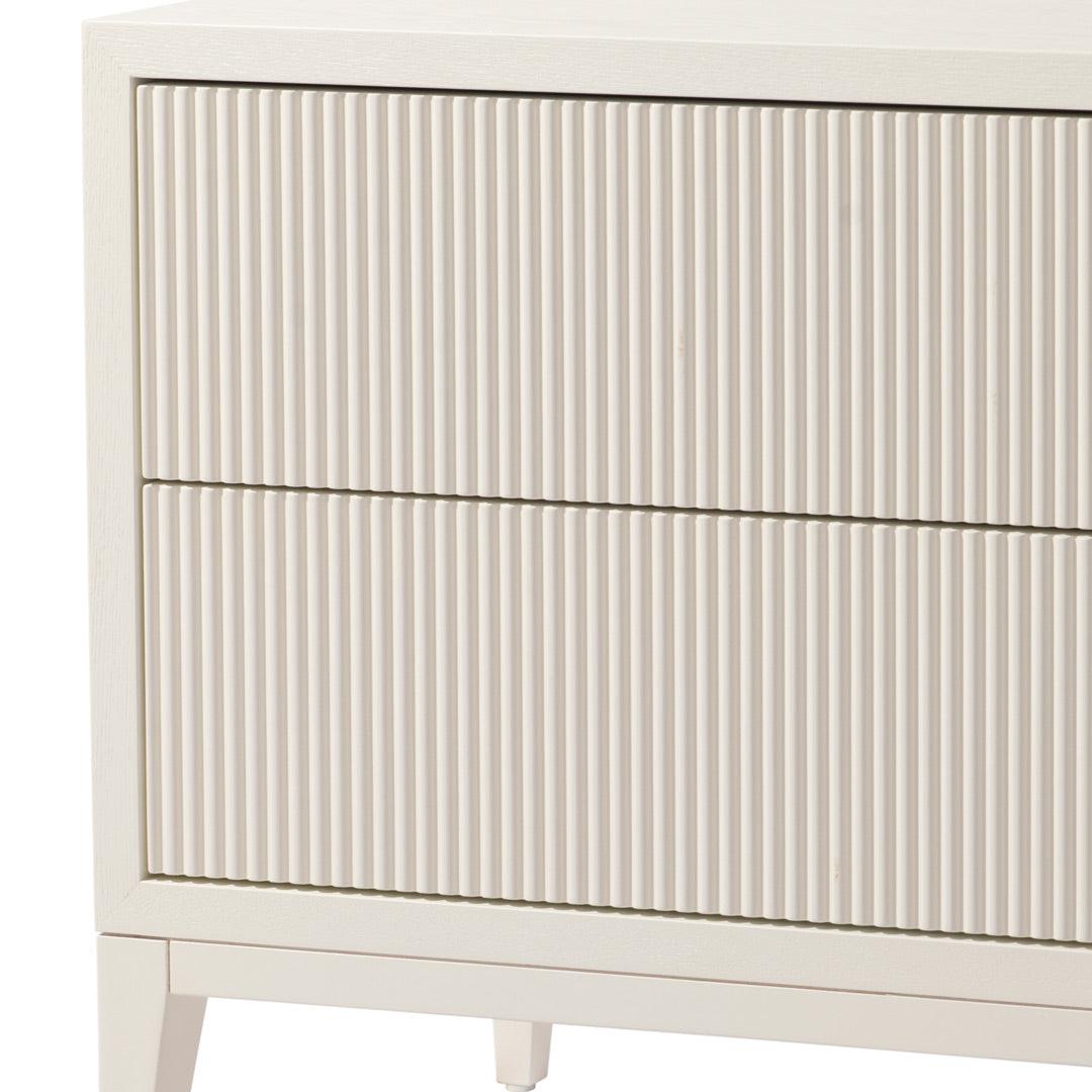 Amur Wide Bedside Table in painted white — alternative angle