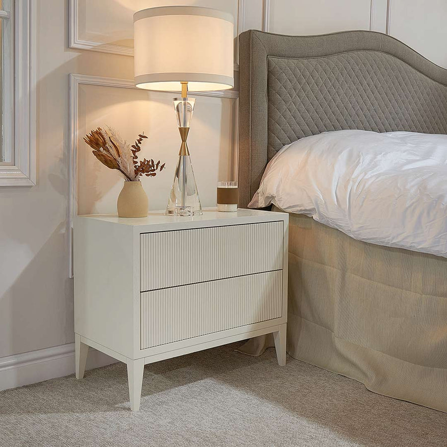 Amur Wide Bedside Table in painted white — detail