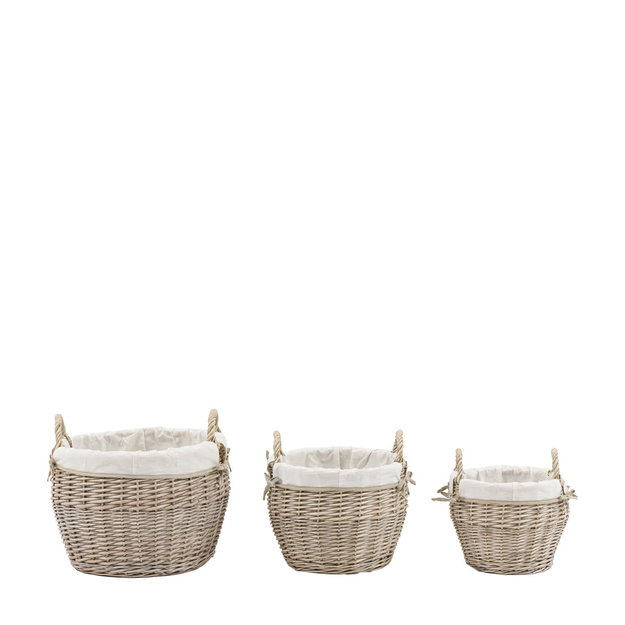 Aro Round Lined Baskets Natural Set of 3