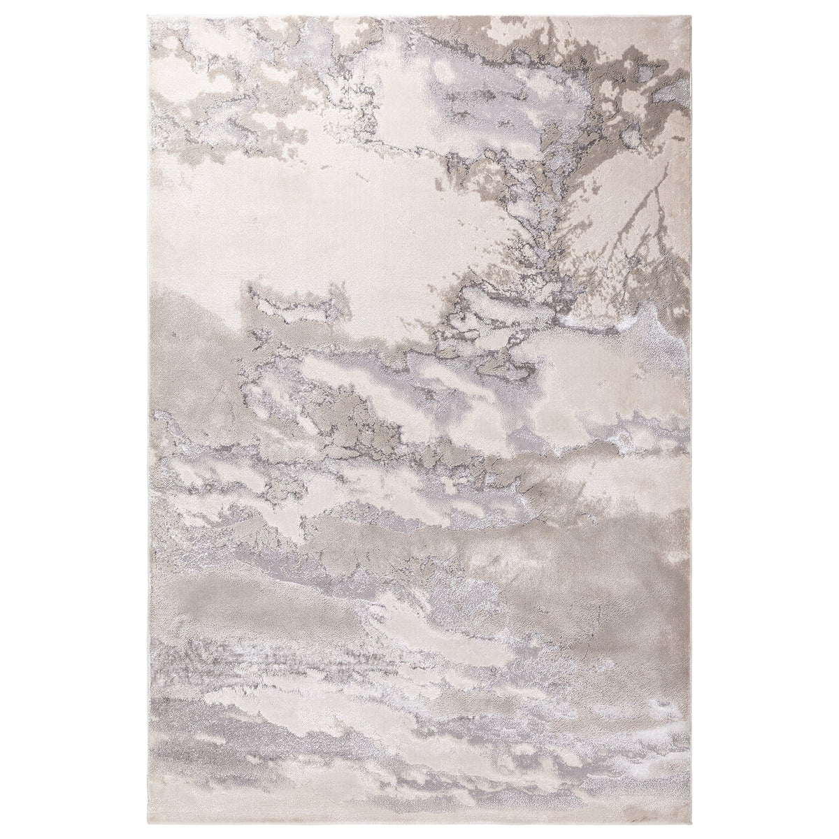 Aurora Cloud metallic rug with high-shine abstract geometric design on a white background