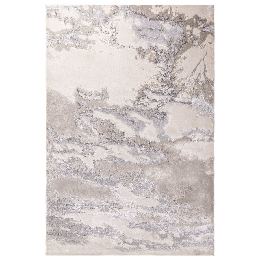 Aurora Cloud metallic rug with high-shine abstract geometric design on a white background