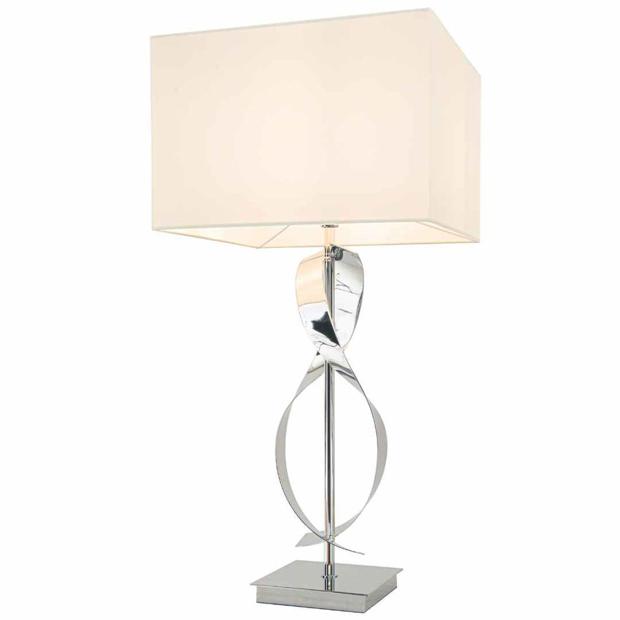 Bali Twist Table Lamp in polished chrome and off-white — front view