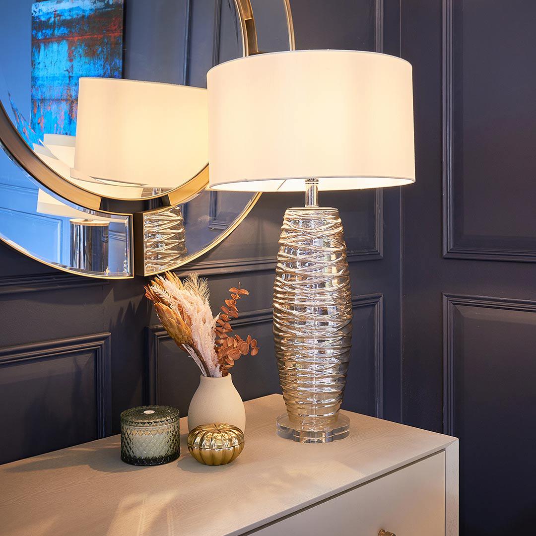 Bara Table Lamp in tinted cognac and nickel — alternative angle