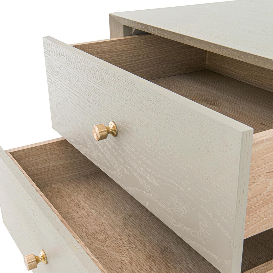 Bayeux Bedside Table in painted ceramic grey and brass — alternative angle