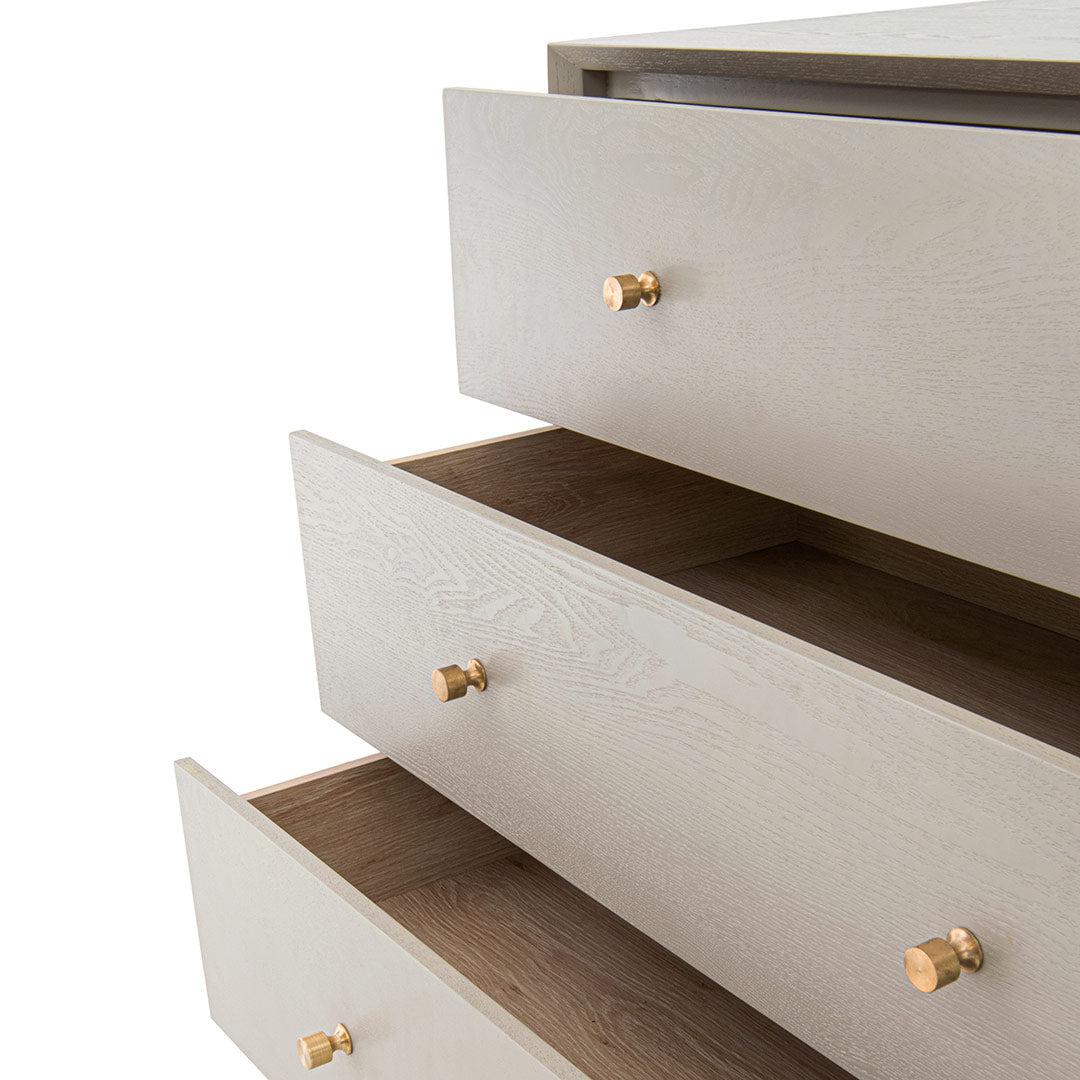 Bayeux Three Drawer Chest in painted brass and ceramic grey — alternative angle