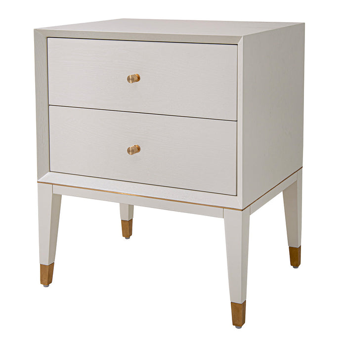 Bayeux White Bedside Table in brushed white and brass — front view
