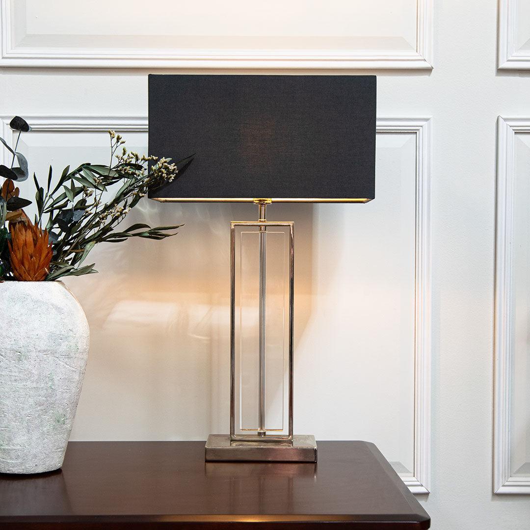 Beck Table Lamp in polished nickel and white — front view