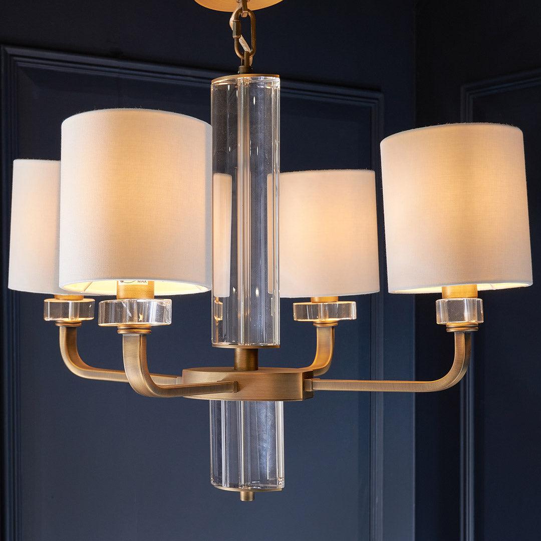 Blea Chandelier in antique brass and opal — alternative angle