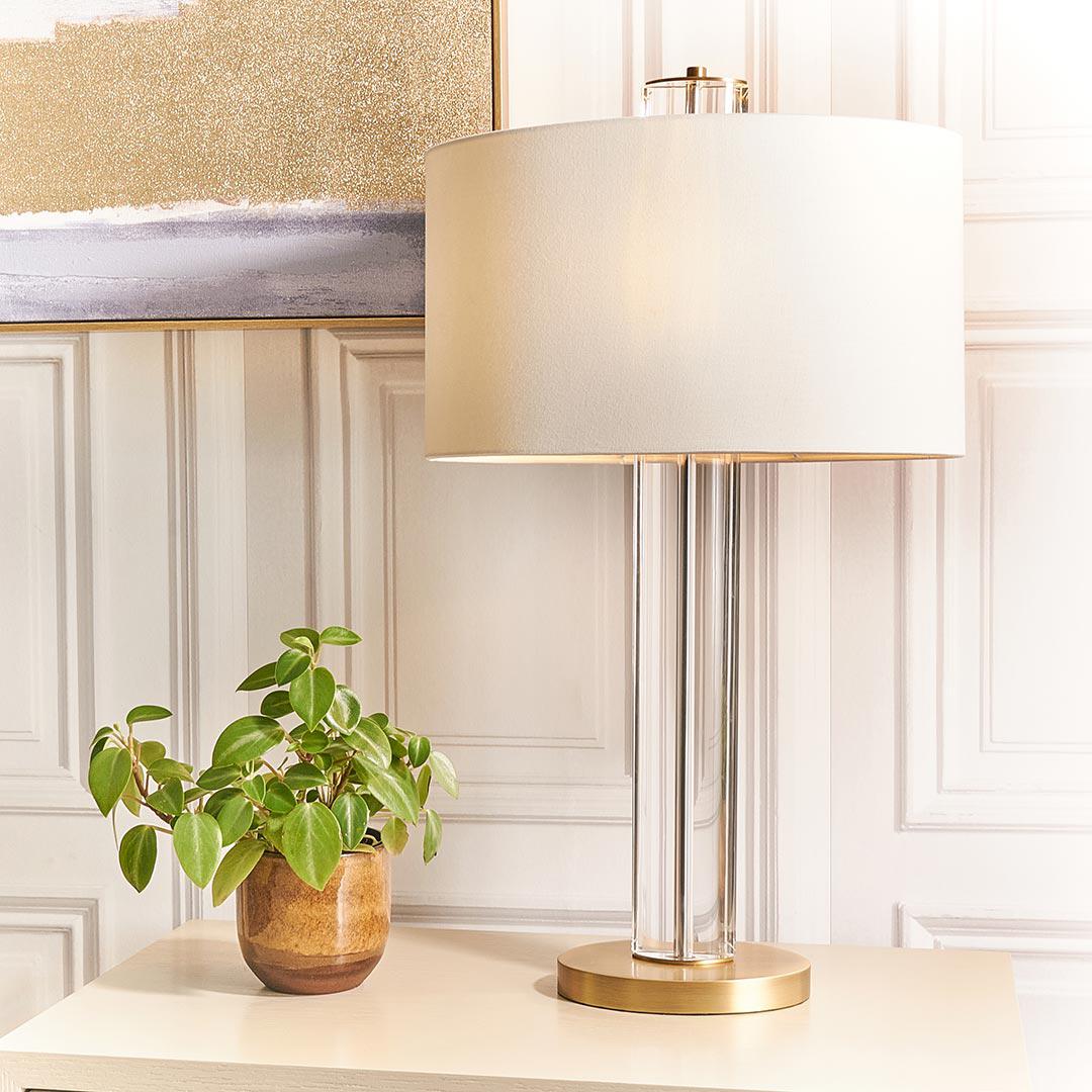 Blea Table Lamp in antique brass and opal — alternative angle