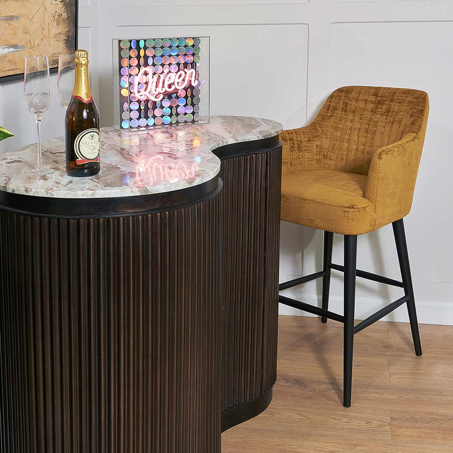 Blisco Bar Stool in painted black and mustard — detail