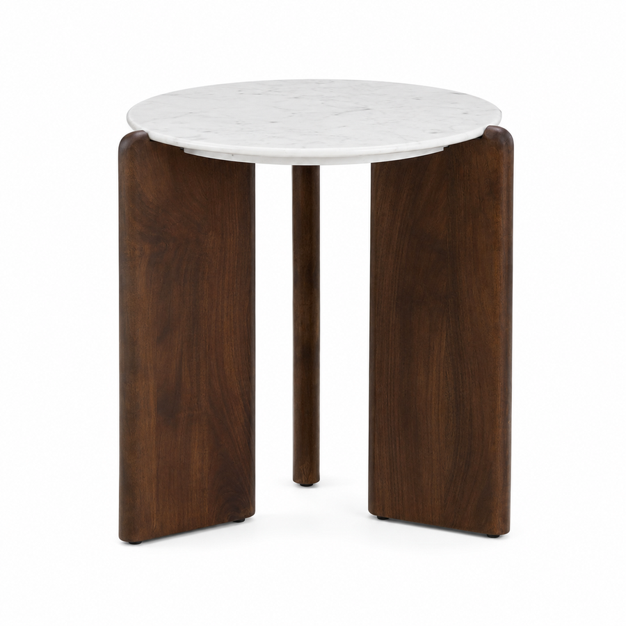 Brosna Brown Side Table in matt brown and white — front view