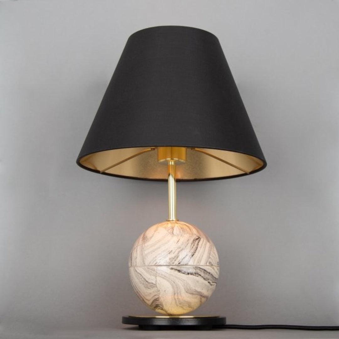 Byrd Marbled Ceramic Table Lamp - Black Fabric Shade - Mullan Lighting