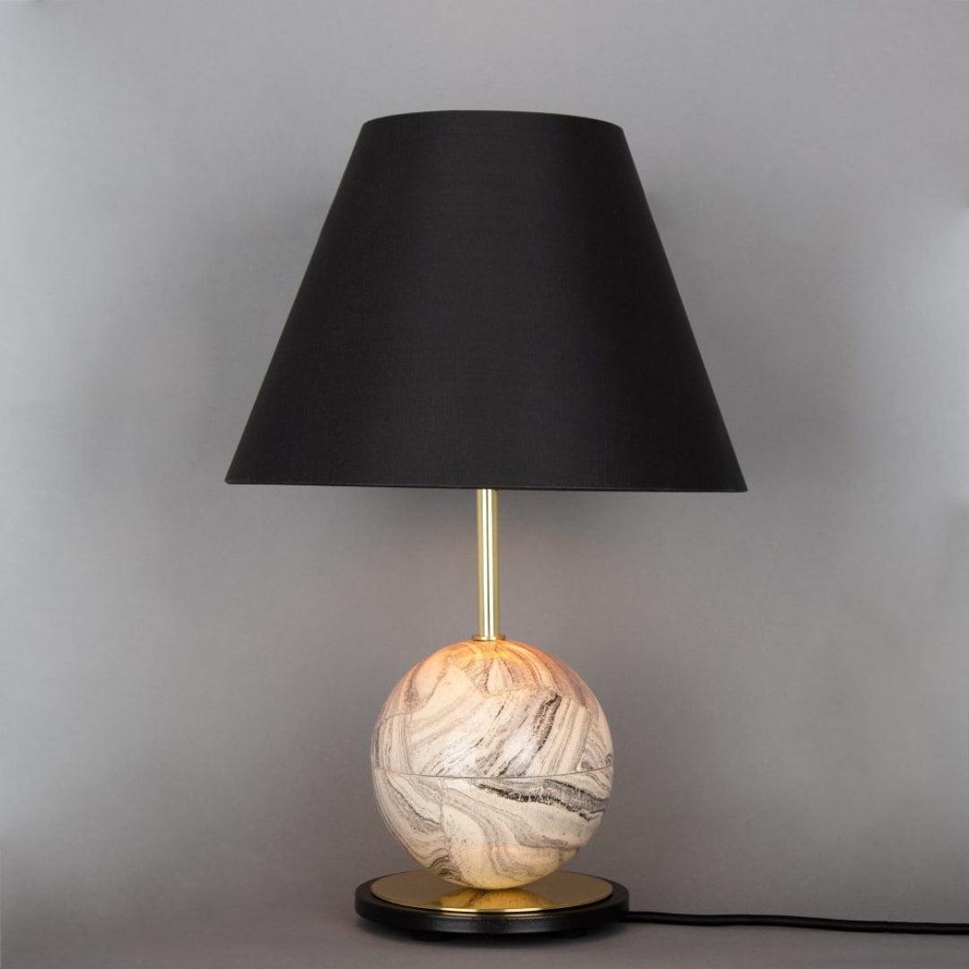 Byrd Marbled Ceramic Table Lamp - Black Fabric Shade - Mullan Lighting