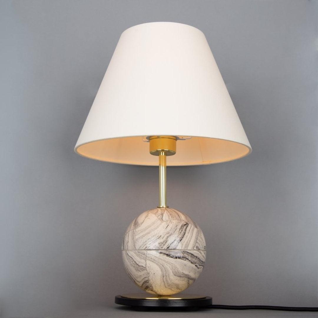 Byrd Marbled Ceramic Table Lamp - Cream Fabric Shade - Mullan Lighting