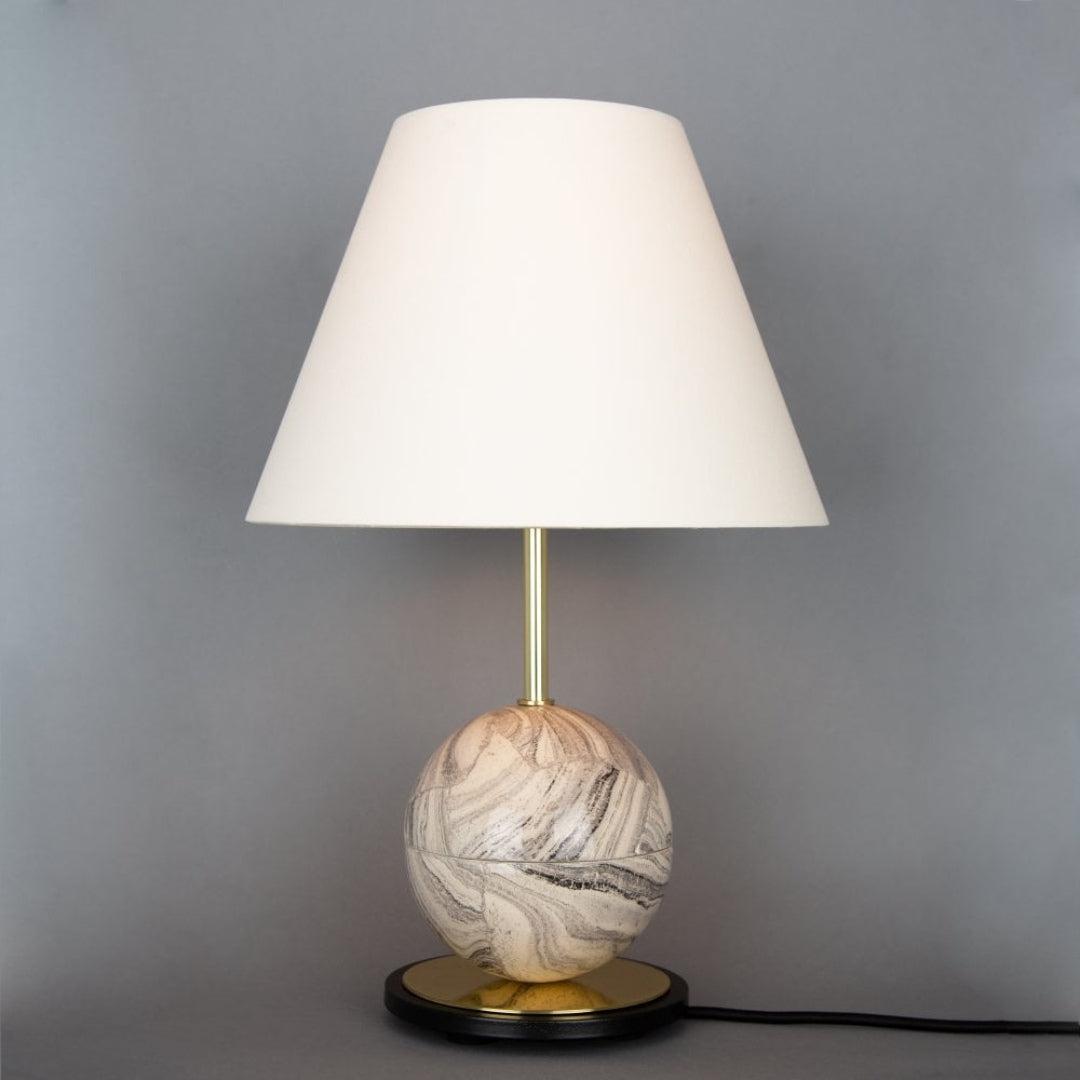 Byrd Marbled Ceramic Table Lamp - Cream Fabric Shade - Mullan Lighting