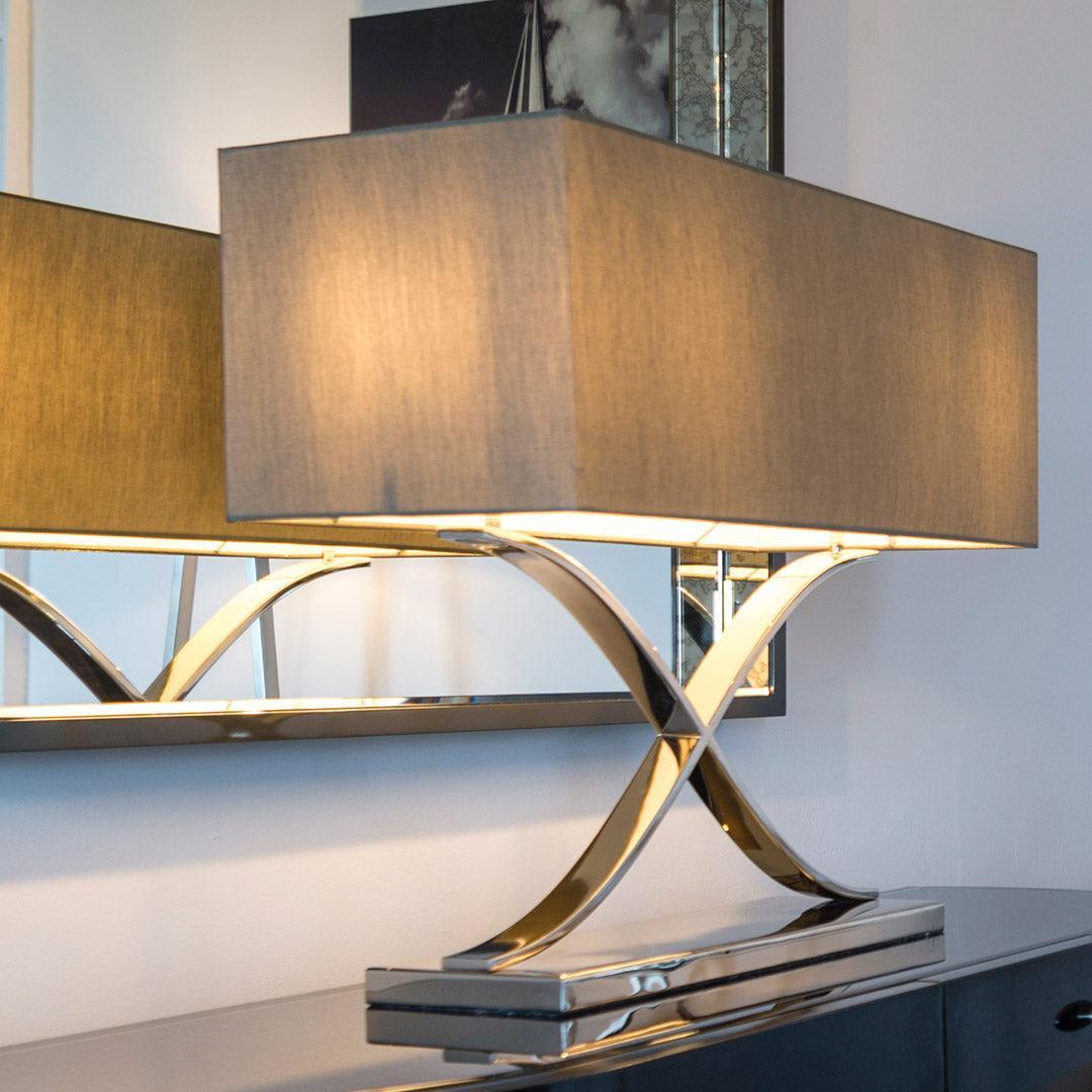 Byton Stainless Steel Finish Table Lamp - Nickel in polished nickel and grey — front view