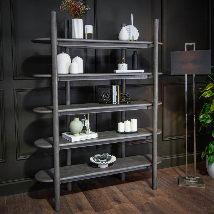 Canes Bookcase in stained grey — alternative angle