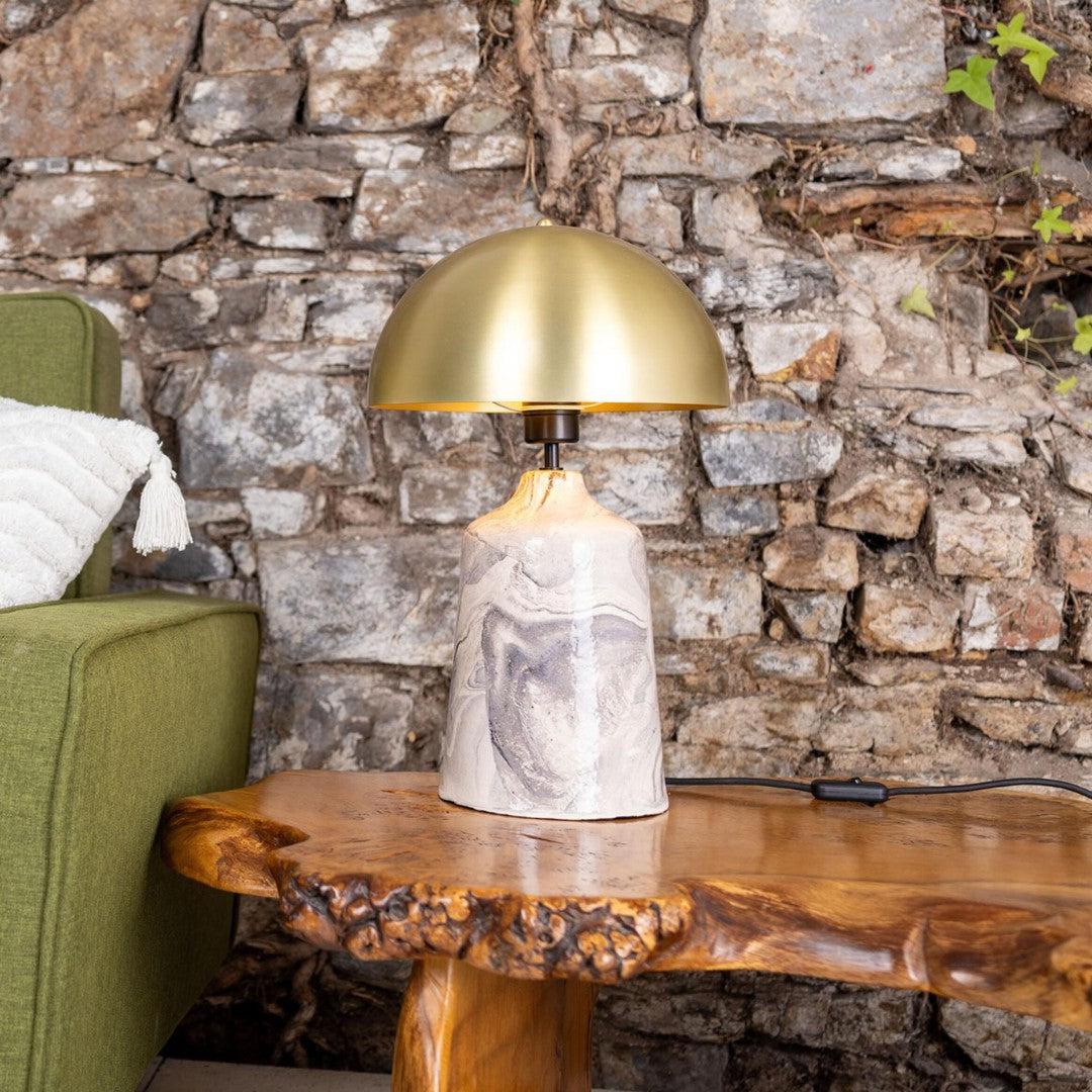 Cassia Ceramic Marbled Table Lamp with Brass Shade