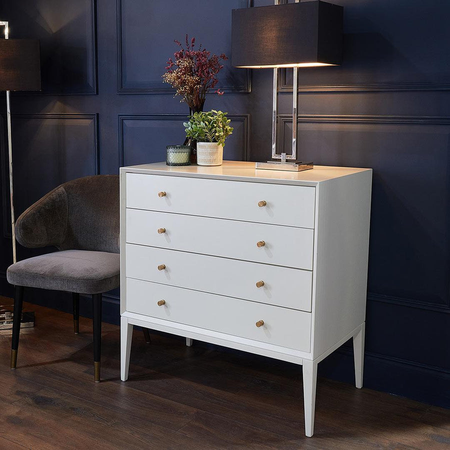 Celaine Four Drawer Chest in painted rva white — detail