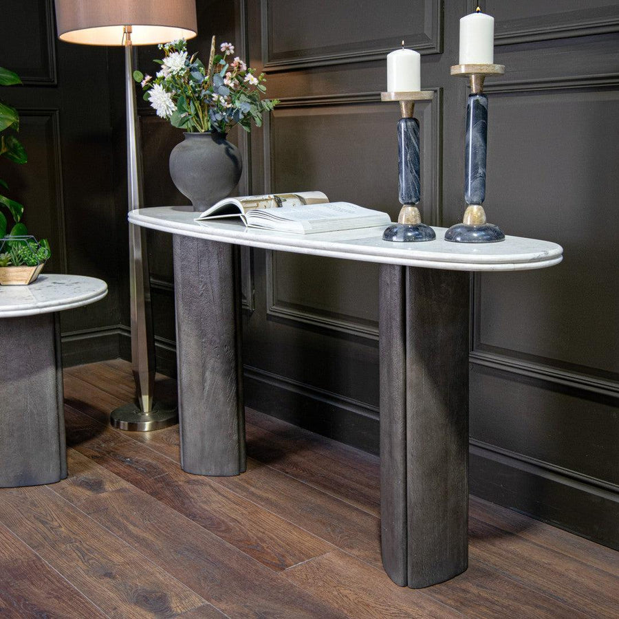 Celeste Console Table in natural grey and white — detail