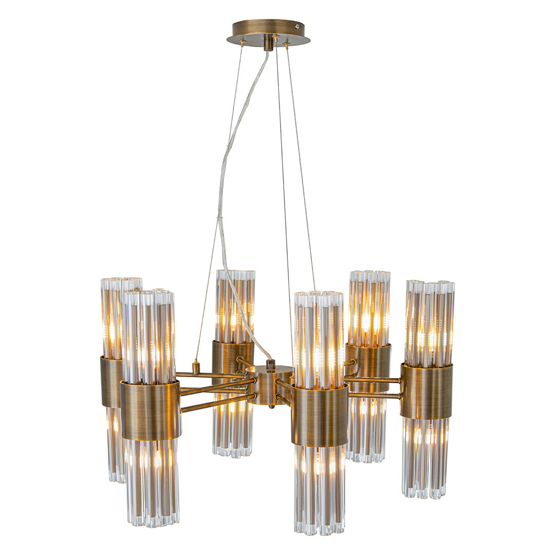 Colmar 6 Arm Chandelier in brass and clear — front view