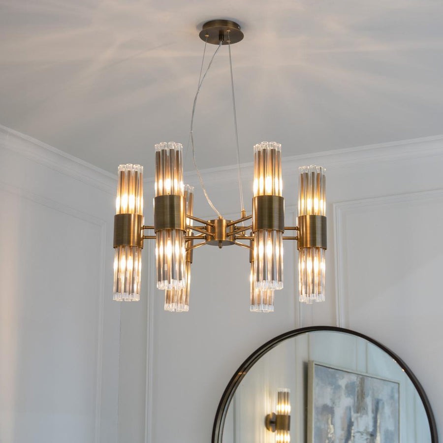 Colmar 6 Arm Chandelier in brass and clear — detail