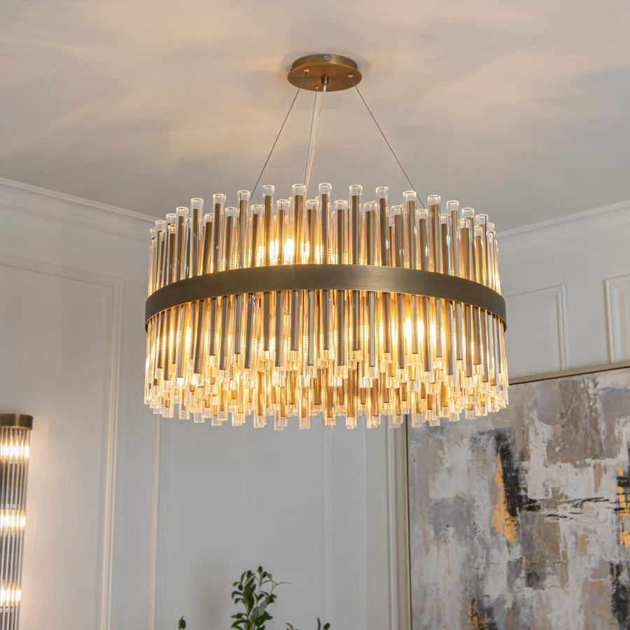 Colmar 80cm Chandelier - Antique Brass in brass and clear — detail