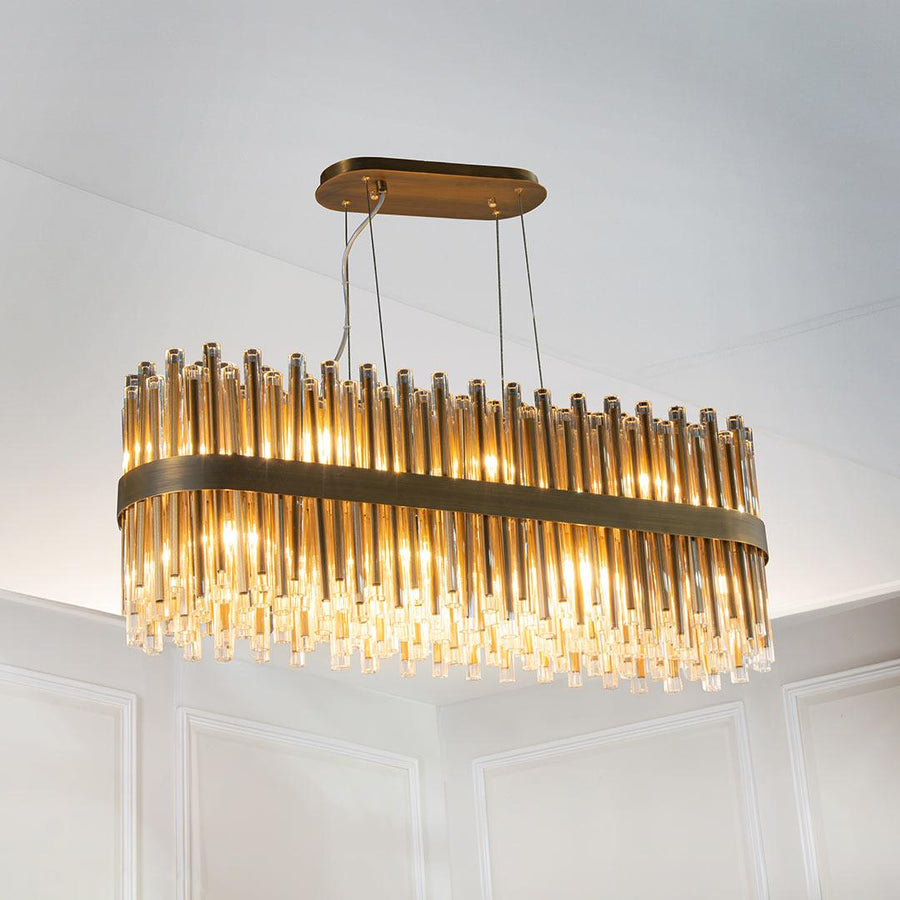 Colmar Long Chandelier in brass and clear — detail