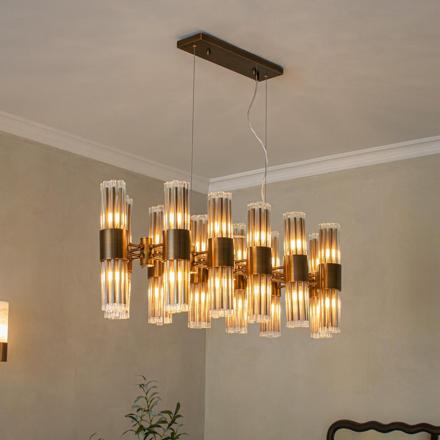 Colmar Over Dining Table Chandelier in antique brass — detail