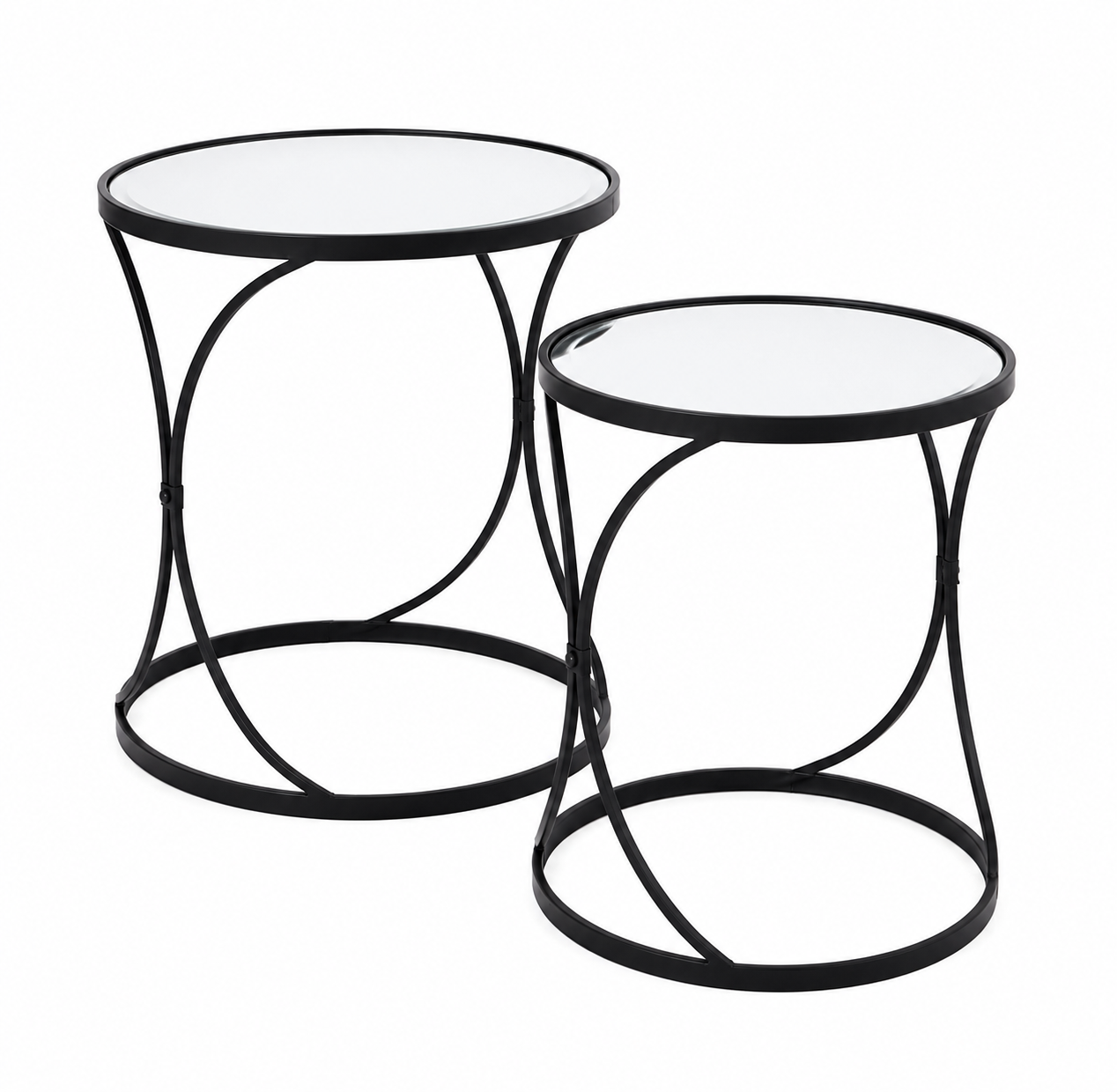 Concaved Set Of Two Black Mirrored Side Tables