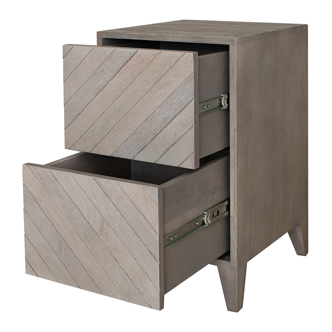 Croft Bedside Table in distressed beige — front view