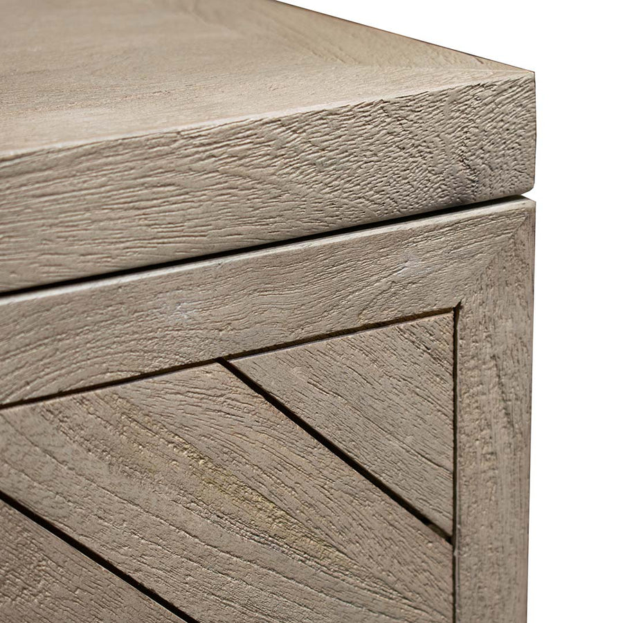 Croft Cabinet in distressed beige — alternative angle