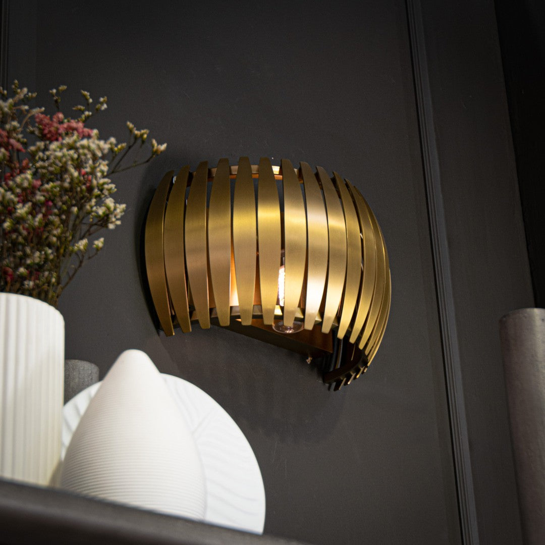 Dean IP65 Wall Light in antique brass — front view