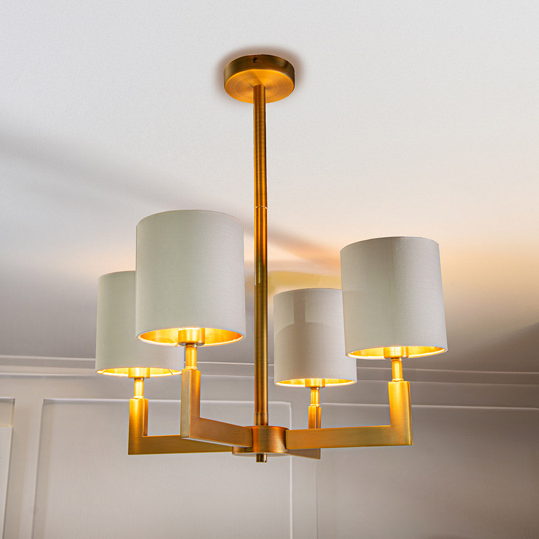 Ealga 4 Arm Chandelier in antique brass and opal — alternative angle