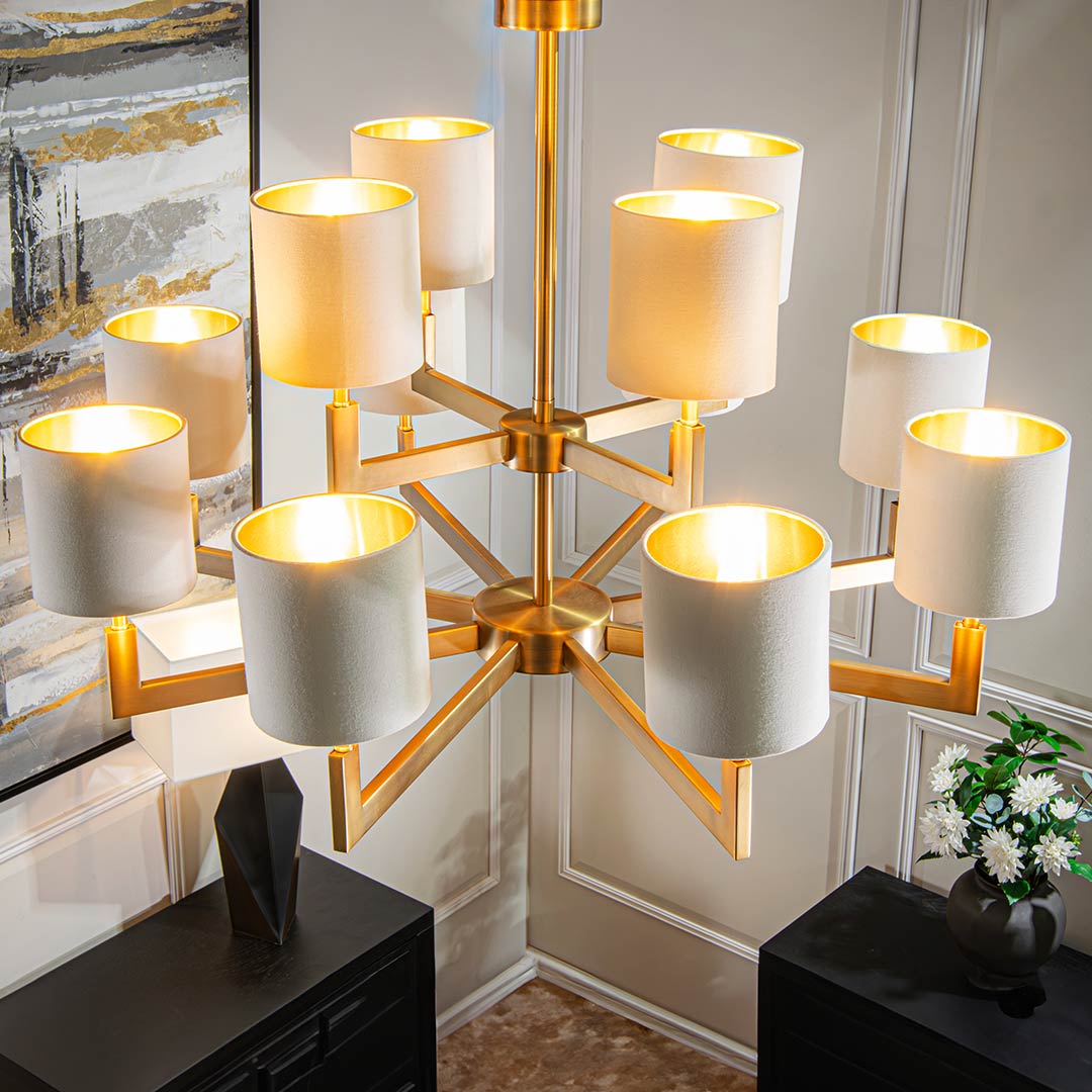Ealga 4+8 Arm Chandelier in antique brass and opal — alternative angle