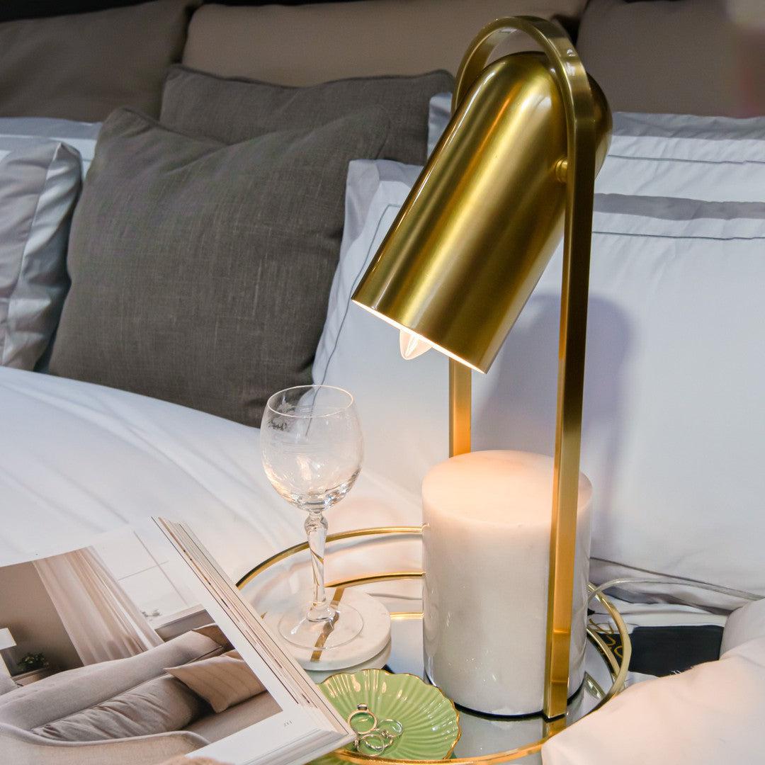 Egon Table Lamp in antique brass and white — front view