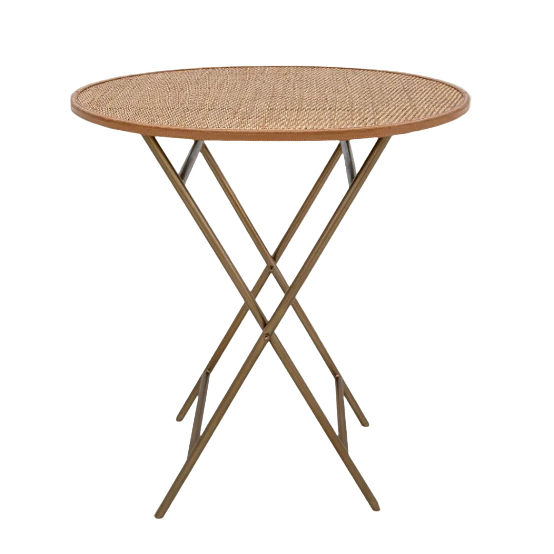 Elowen Side Table in brushed brass and tan — detail