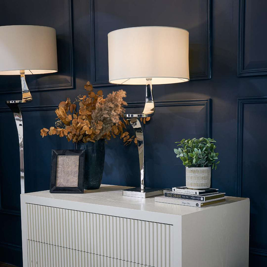 Enzo Table Lamp - Nickel in polished nickel and cream — alternative angle