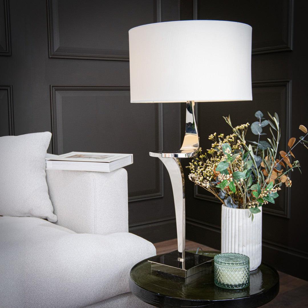 Enzo Table Lamp - Nickel in polished nickel and cream — front view