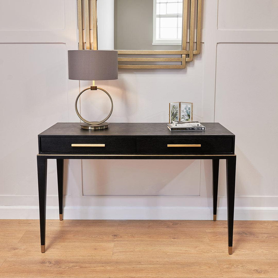 Evan Dressing Table in antique black and brass — detail