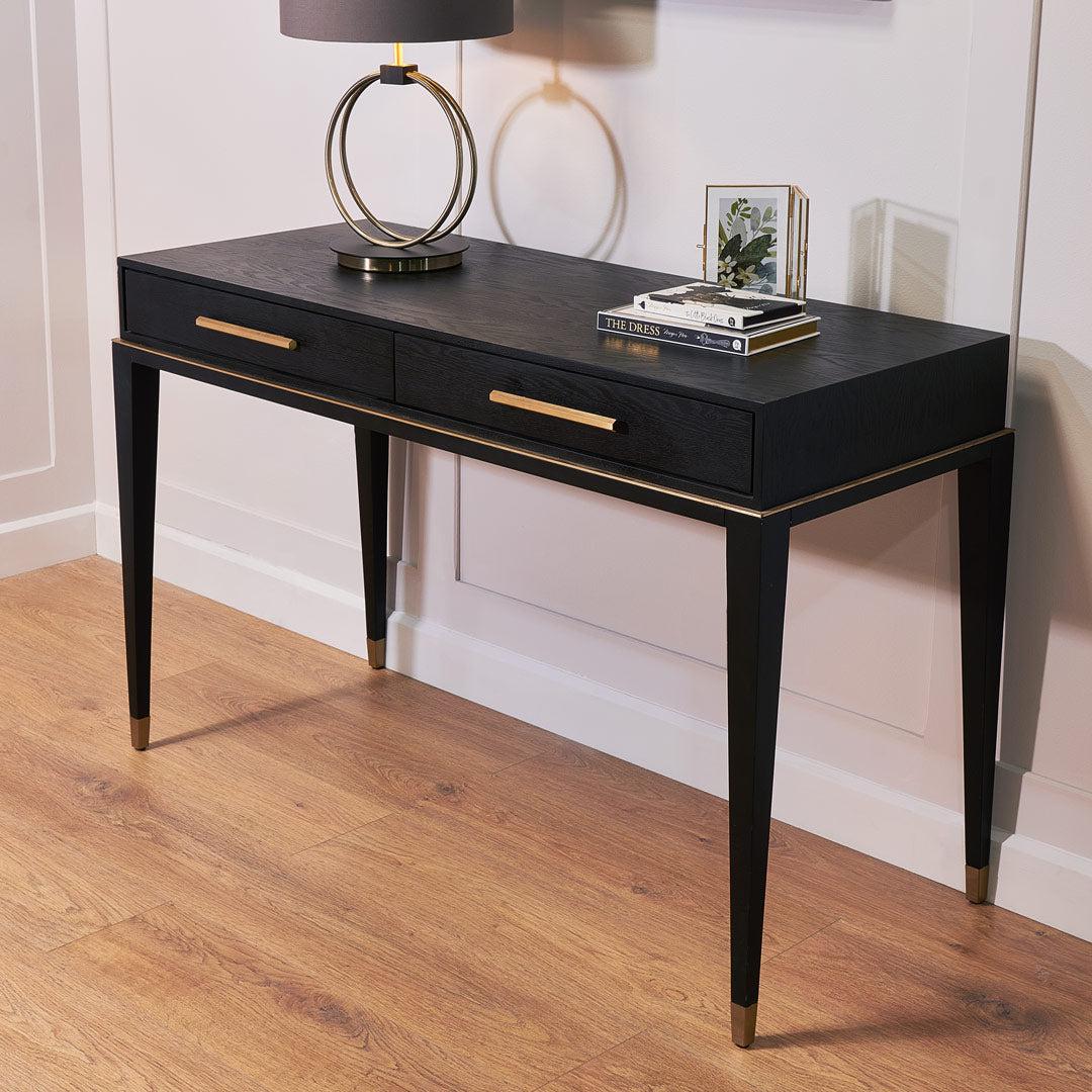 Evan Dressing Table in antique black and brass — alternative angle