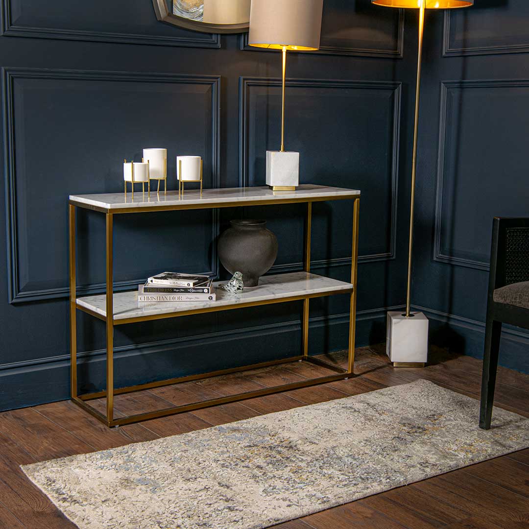 Faceby Bookcase in brushed gold and white — alternative angle