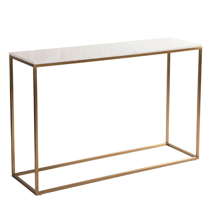 Faceby Marble Console Table in brushed gold and white — front view