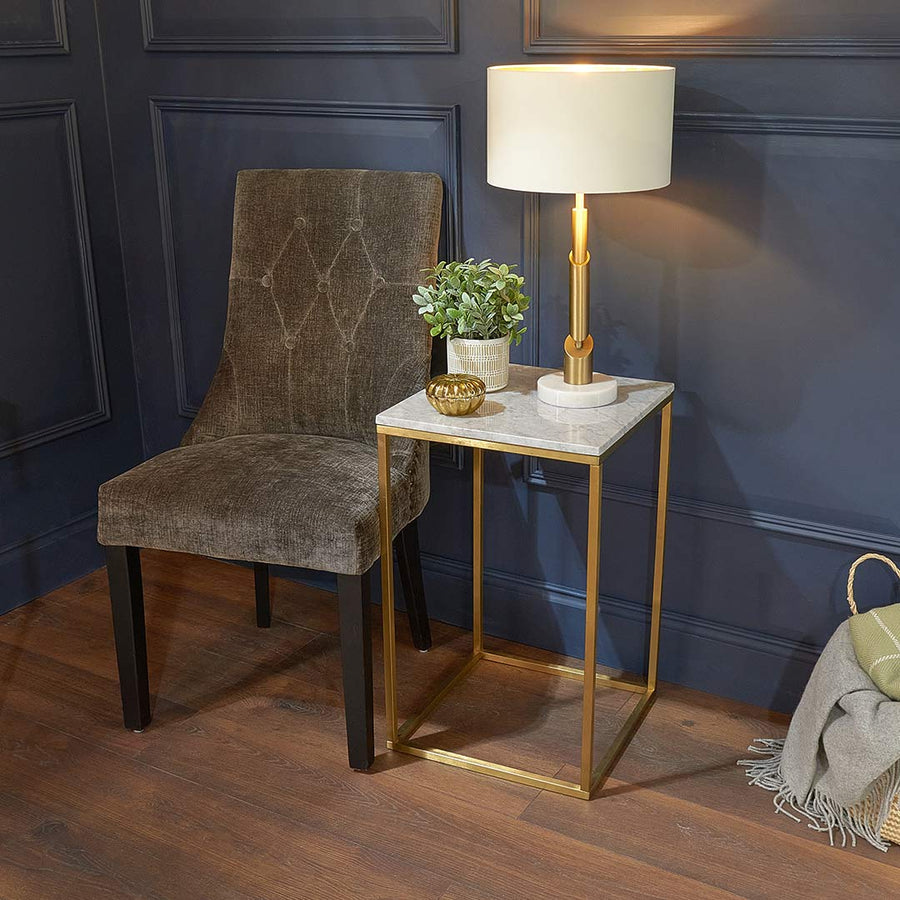 Faceby Side Table in brushed gold and white — detail